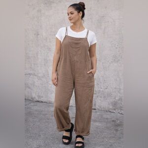 RVCA Brown Wide Leg Jumpsuit Overalls Minimalist Neutral Capsule Outfit